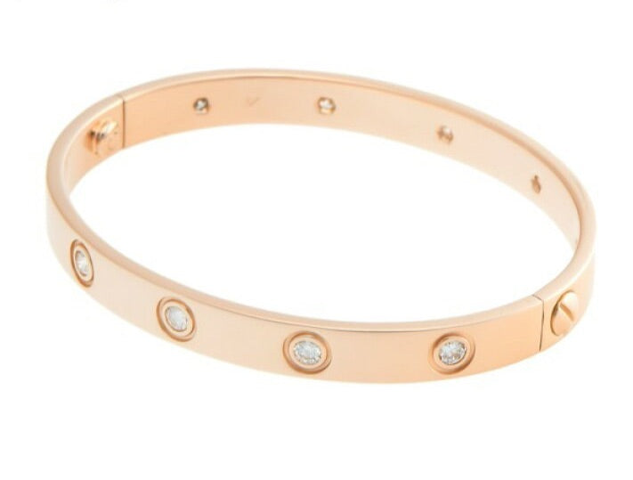 Cartier 10P Full Diamond 18KT Rose Gold Love Bracelet Size 16