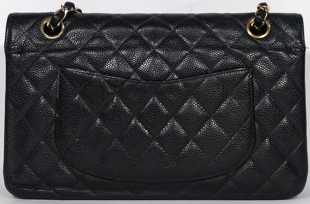 CHANEL Black Caviar Leather Gold Hardware Double Flap Bag