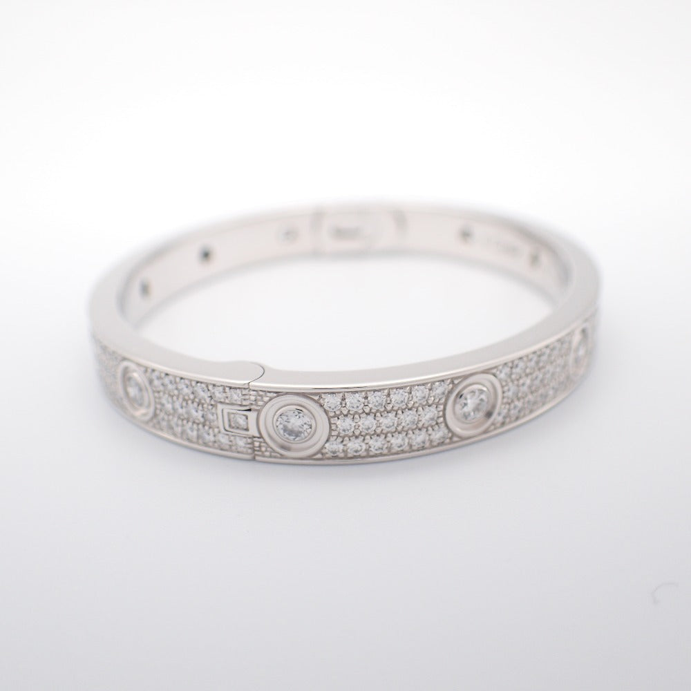 Cartier Full Diamond-Paved 18KT White Gold Love Bracelet, Size 16