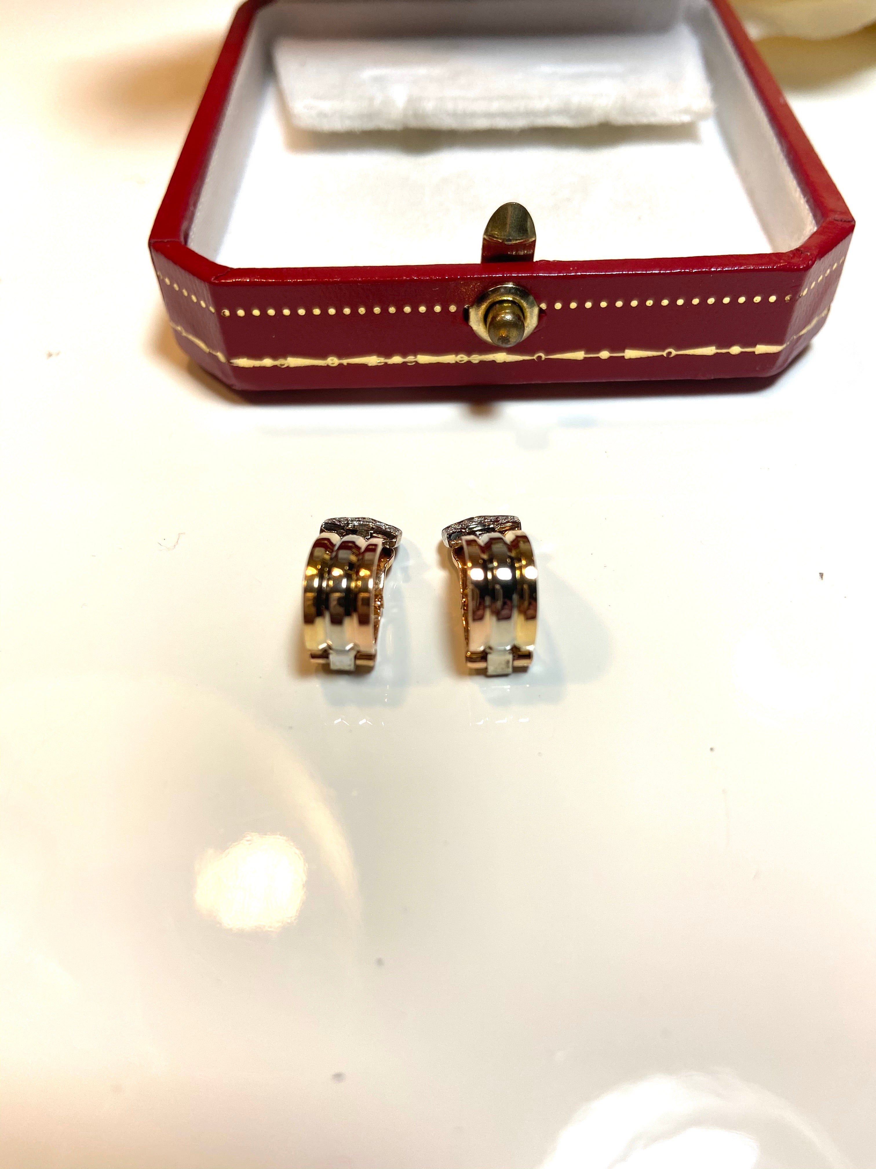 Cartier 2C de Cartier Logo Diamond 18KT Trinity Gold Earrings