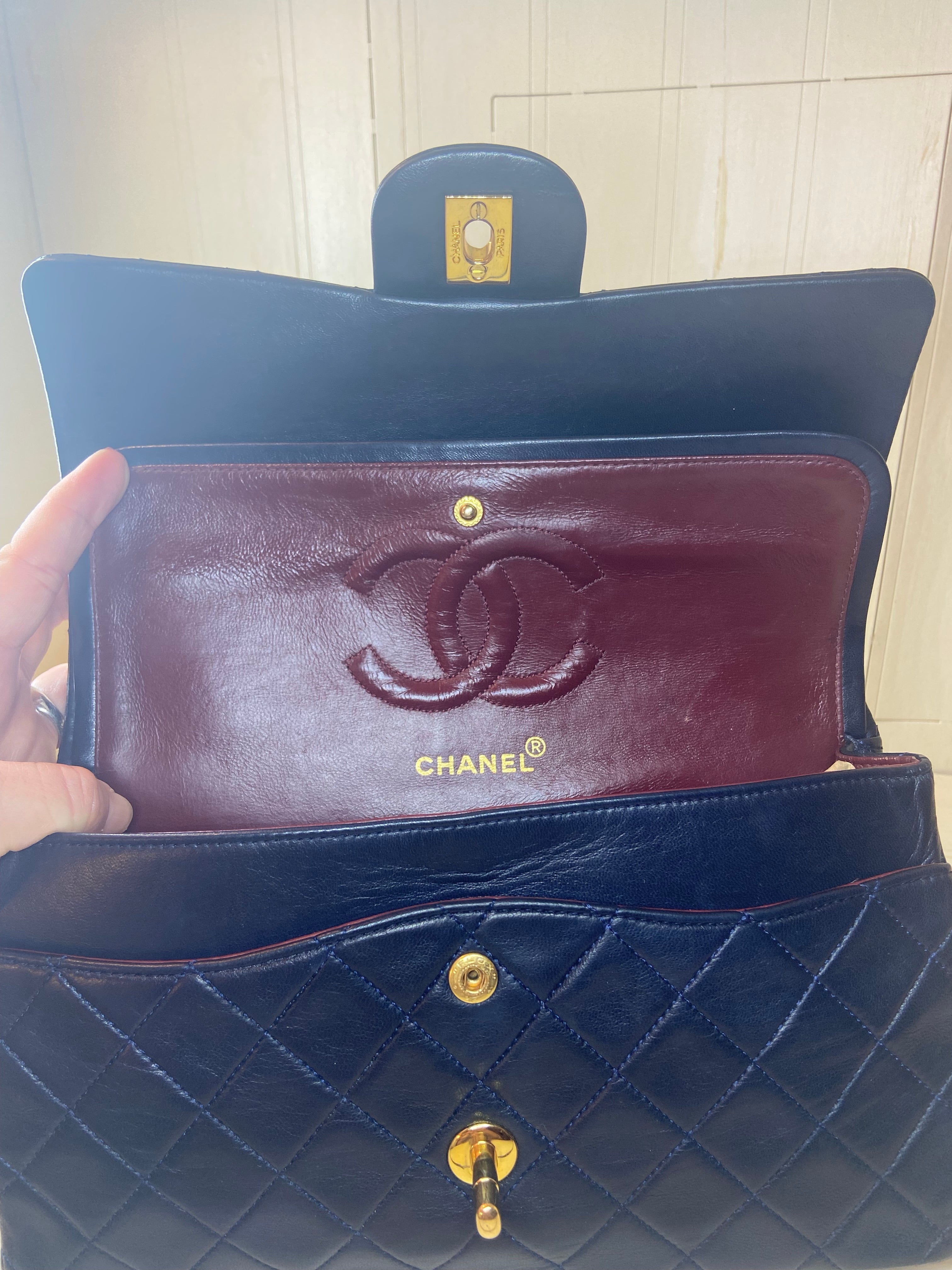 CHANEL Double Flap Quilted Lambskin Leather Gold Hardware Bag
