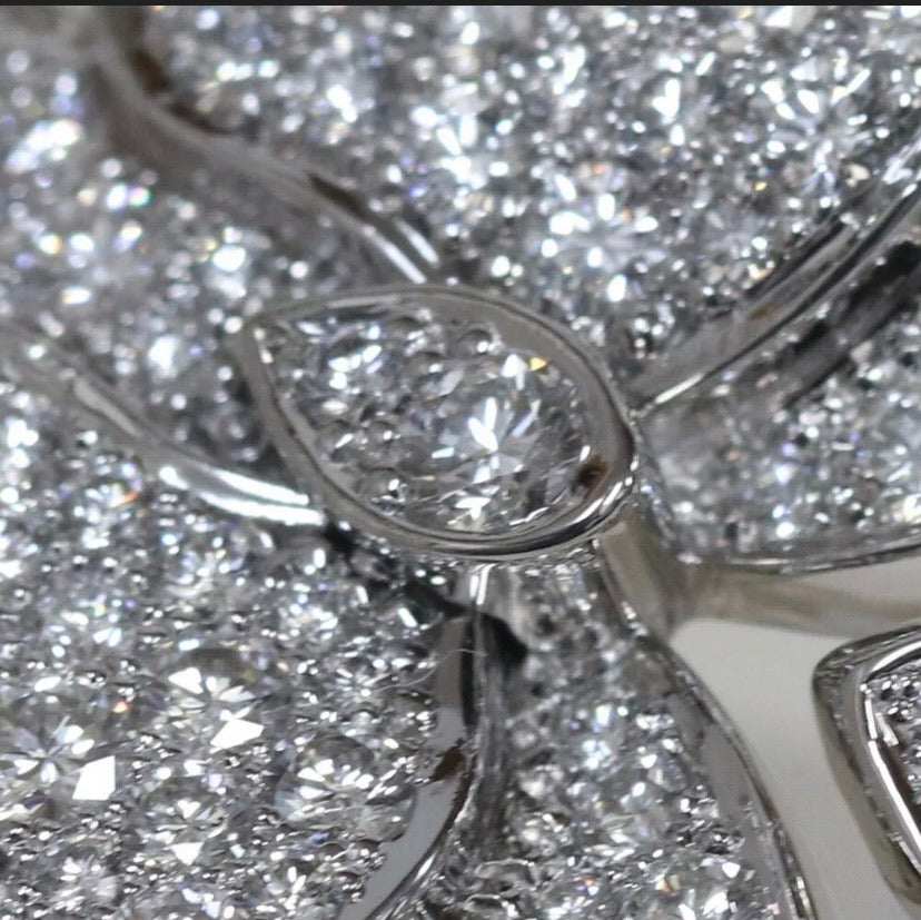 Cartier Caresse D’Orchidees Diamond-Paved 18KT White Gold Ring Size 52