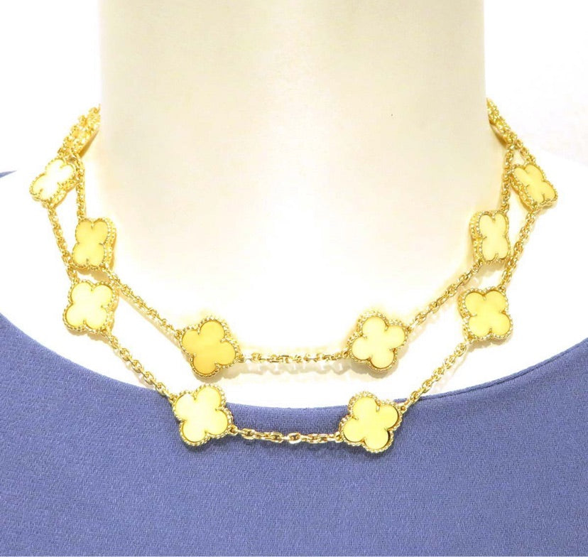 Rare Van Cleef & Arpels VCA White Coral Alhambra 18 Motif Long Necklace