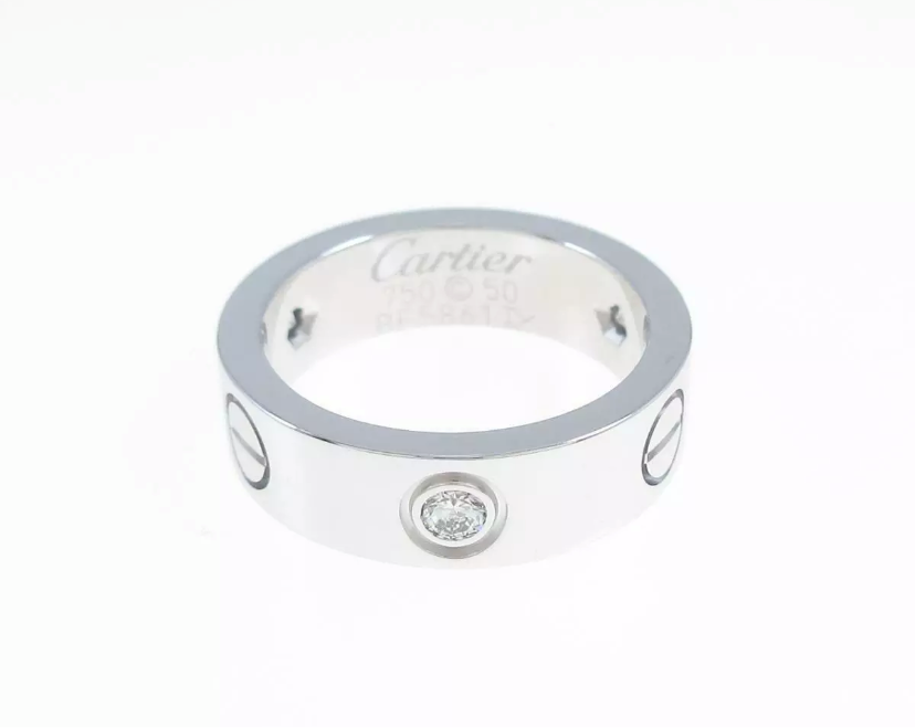 Cartier 3P Half Diamond 18KT White Gold Love Ring #50/ 5