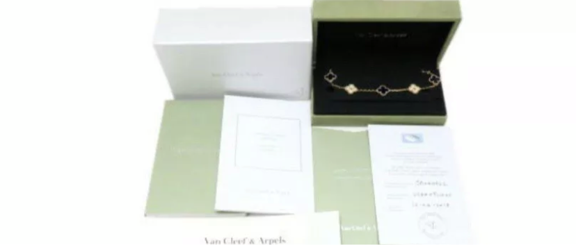 Van Cleef & Arpels Vintage Alhambra Diamond Sevres Porcelain 18KT Yellow Gold Bracelet