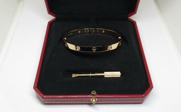 Cartier 4 Diamond 18KT Rose Gold Love Bracelet, Size 19 W/ Cert