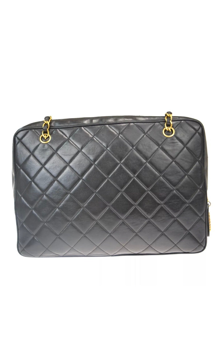 CHANEL Turn Lock Black Lambskin Tote Handbag