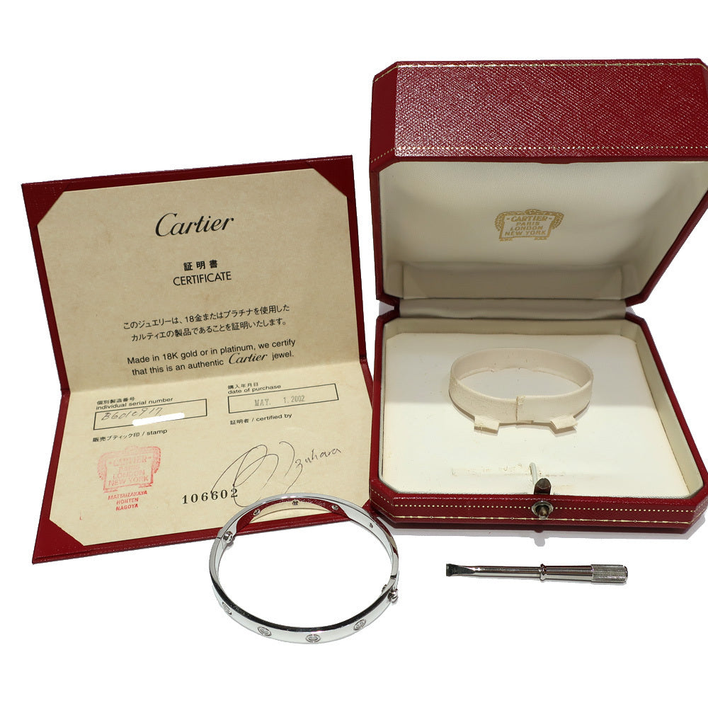 Cartier 10 Diamond 18KT White Gold Love Bracelet, Size 17 w/ Certificate