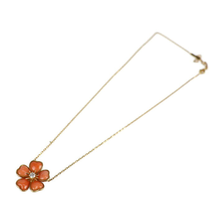 Rare Van Cleef & Arpels Nerval Diamond & Coral Yellow Gold Necklace