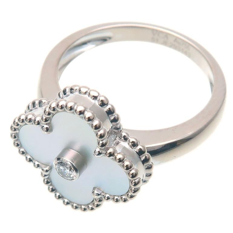 Van Cleef & Arpels Diamond Mother of Pearl Alhambra Ring Size 51/ US 5.5