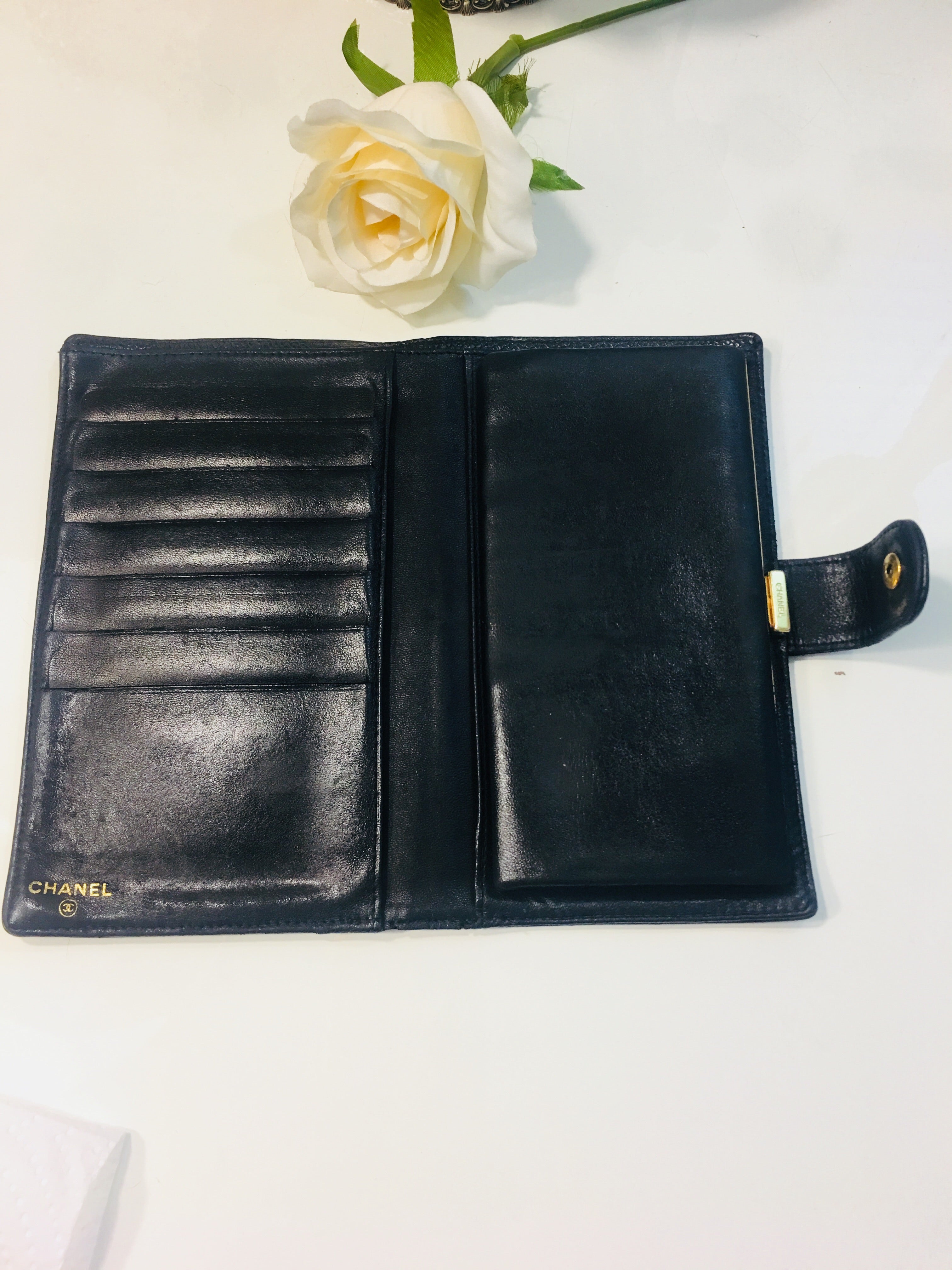 CHANEL French Black Caviar Leather CC Wallet Purse