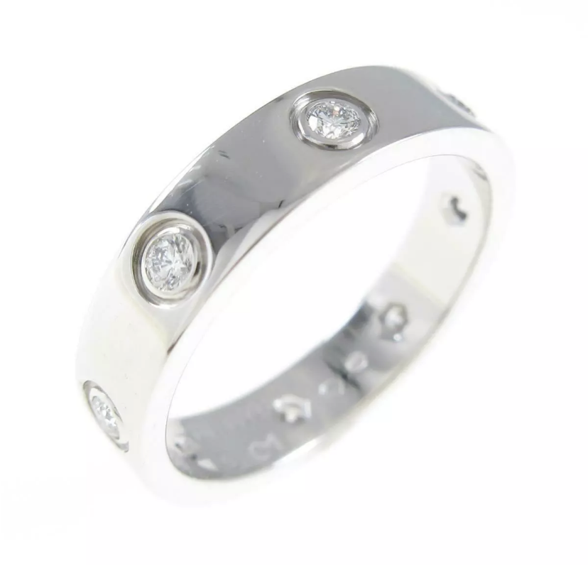 SALE! Cartier Full 8P Diamond 18KT White Gold Mini Wedding Love Ring Size 5