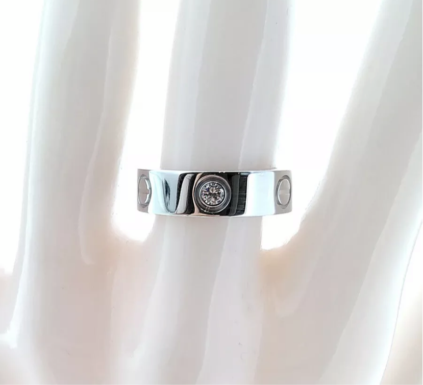 Cartier 3P Half Diamond 18KT White Gold Love Ring #50/ 5