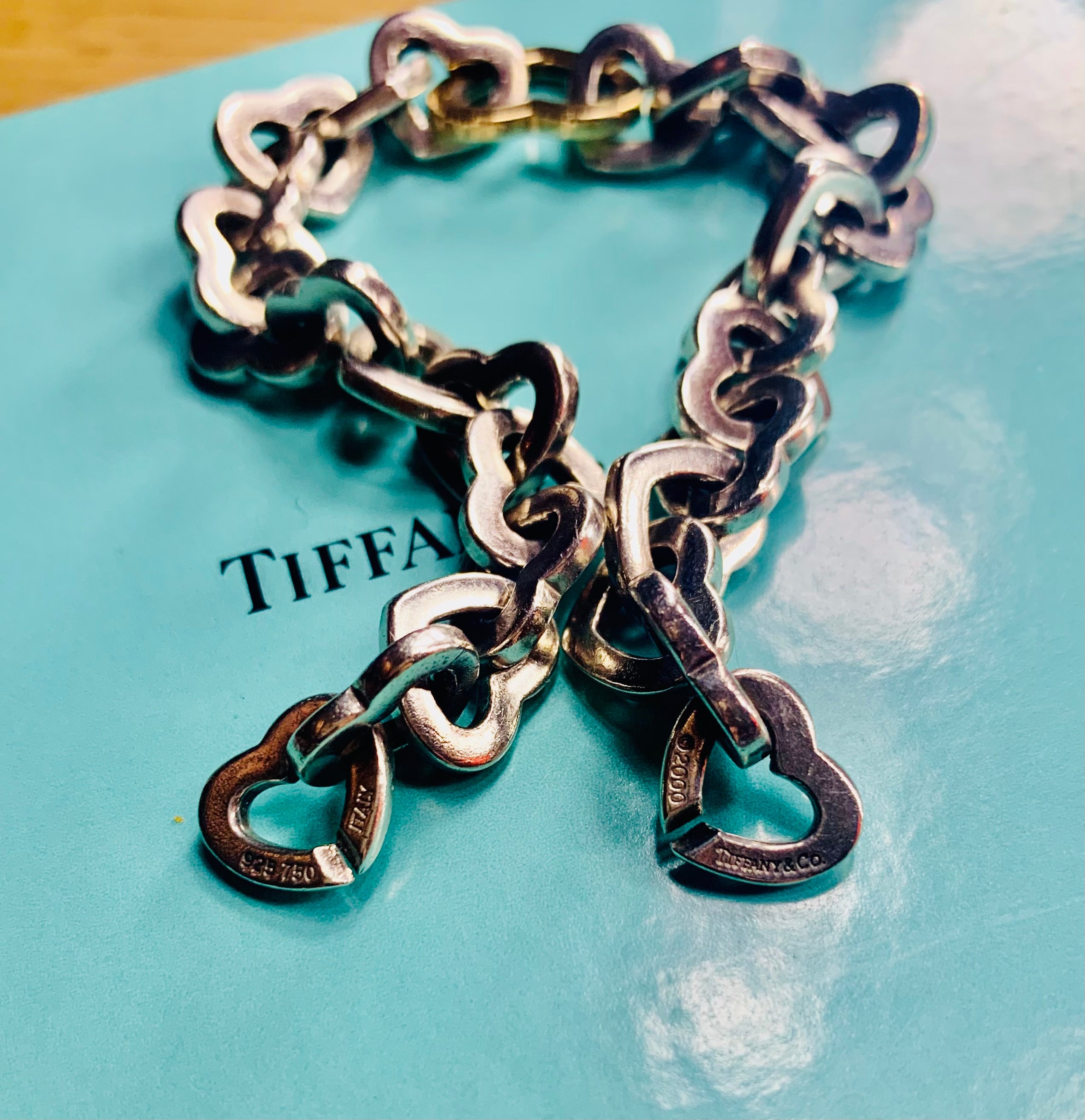 Tiffany and Co. Gold Sterling Silver Heart Link Bracelet