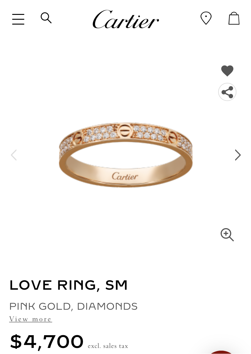 Cartier Small Paved 18KT Rose Gold Love Ring #52/ US 6
