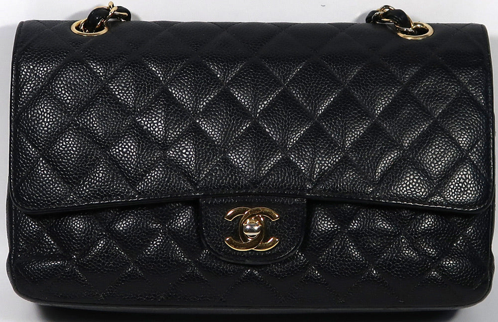 CHANEL Black Caviar Leather Gold Hardware Double Flap Bag
