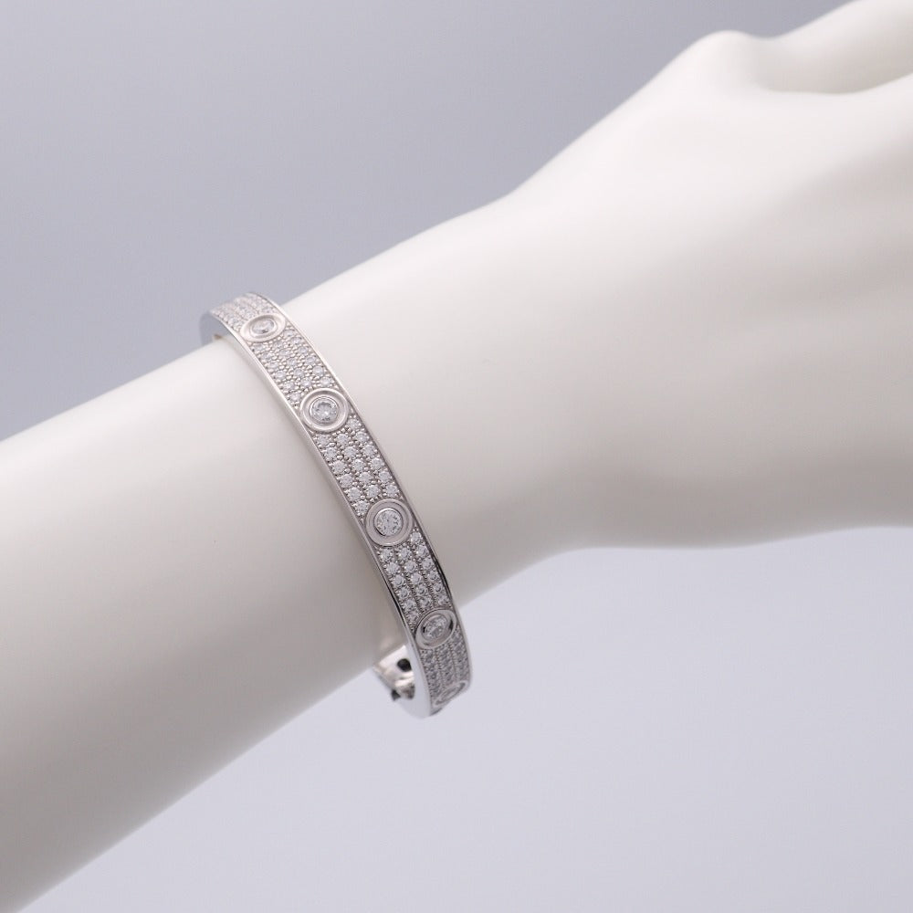 Cartier Full Diamond-Paved 18KT White Gold Love Bracelet, Size 16
