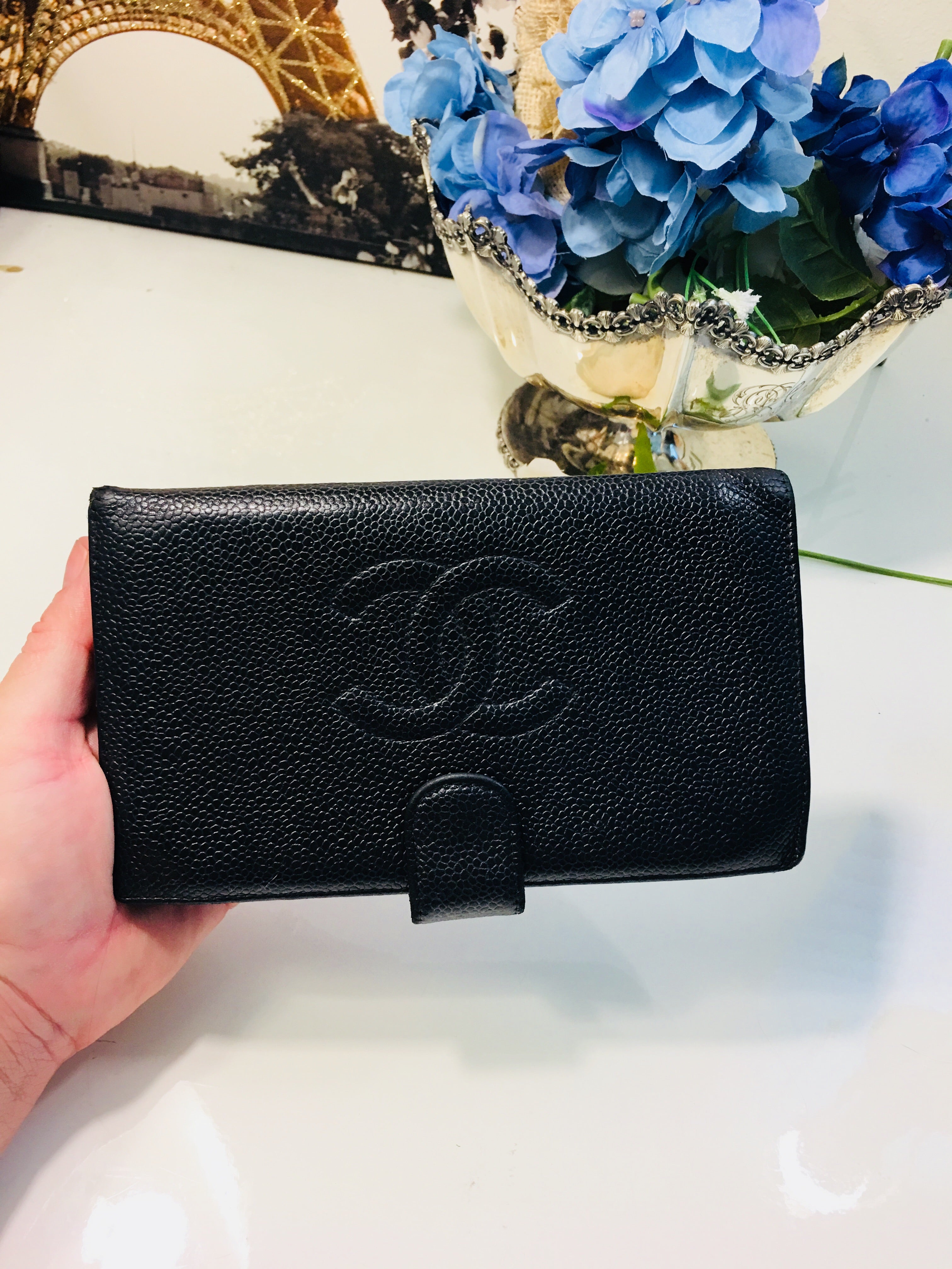 CHANEL French Black Caviar Leather CC Wallet Purse