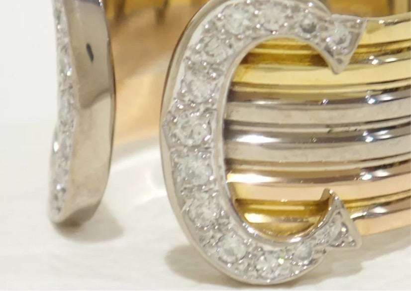 Cartier Diamond Double 2C de Trinity 18KT Gold Ring Size 5
