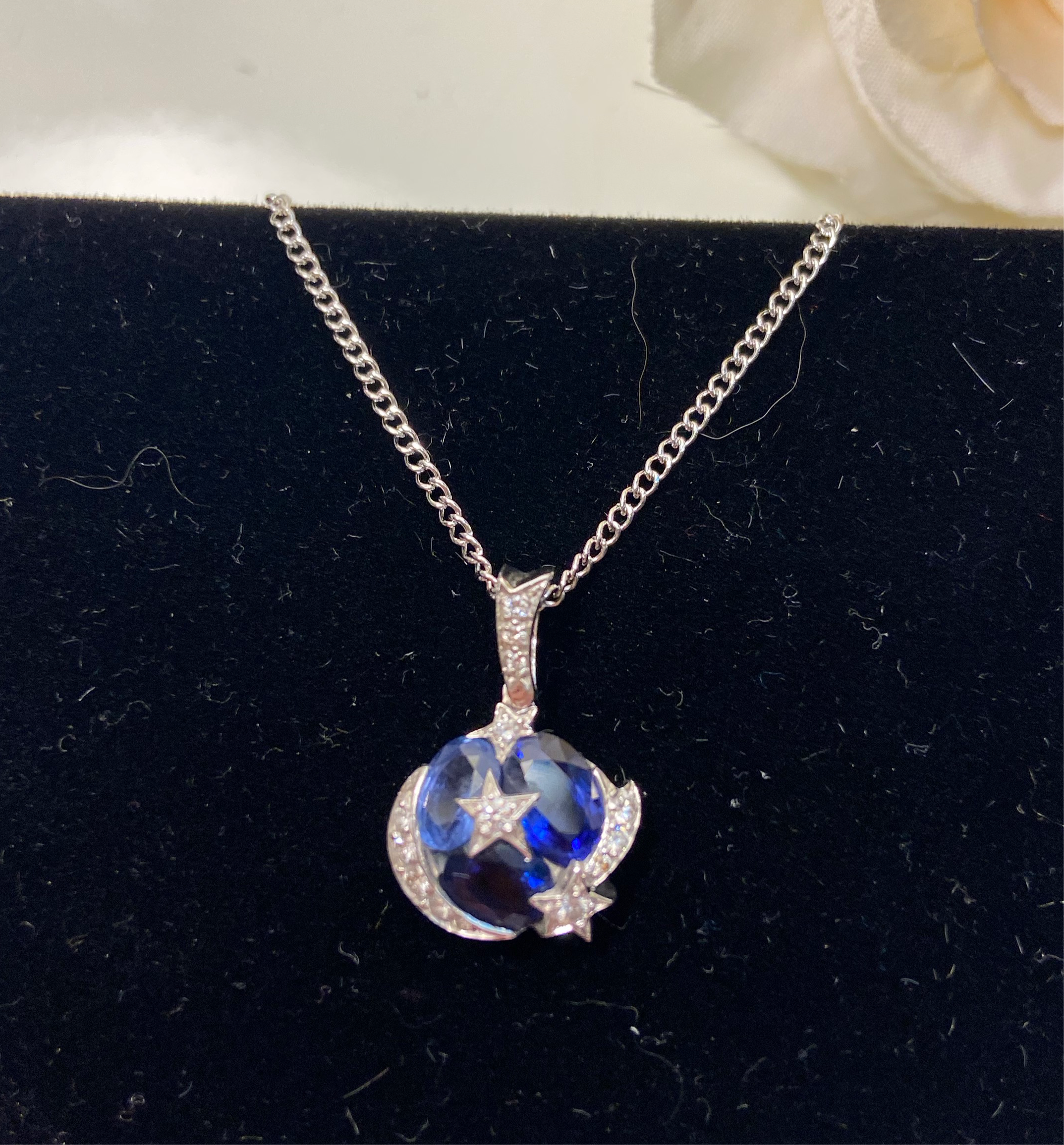 CHANEL Comete Diamond Sapphire 18KT White Good Pendant Necklace