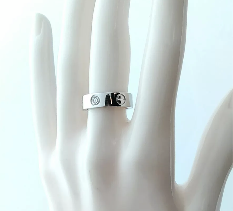 Cartier 3P Half Diamond 18KT White Gold Love Ring #50/ 5