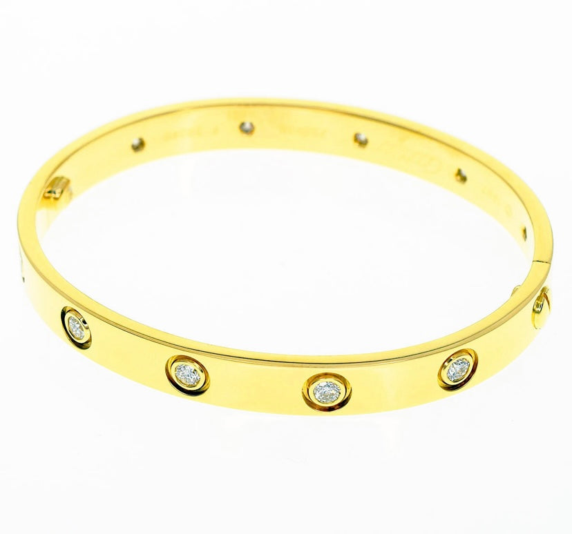 Cartier 10P Diamond 18KT Yellow Gold Love Bracelet Size 16
