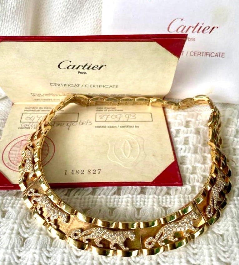 Vintage Cartier Diamond-Paved Walking Panthere 18KT Gold Necklace