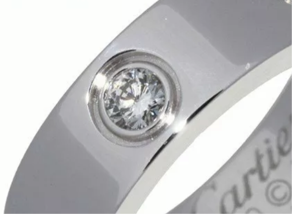 Cartier 3P Half Diamond 18KT White Gold Love Ring #50/ 5
