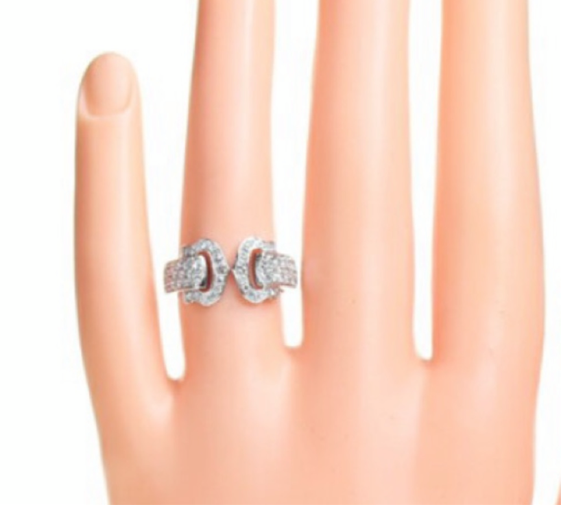 Cartier C de Cartier Diamond Paved 18KT White Gold Double C Ring Size 5