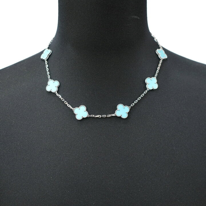 Van Cleef & Arpels Turquoise Vintage Alhambra 18KT White Gold Necklace