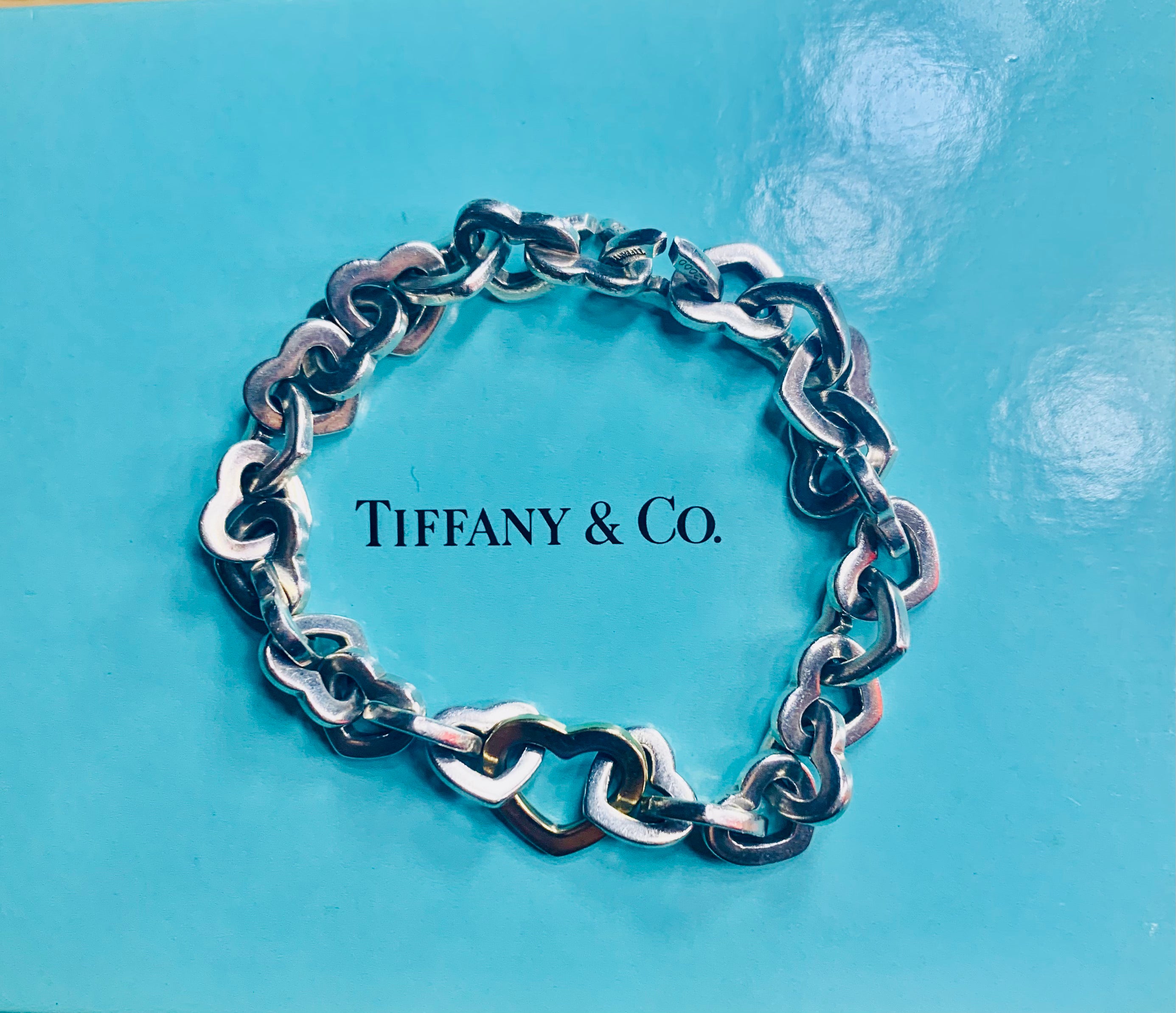 Tiffany and Co. Gold Sterling Silver Heart Link Bracelet