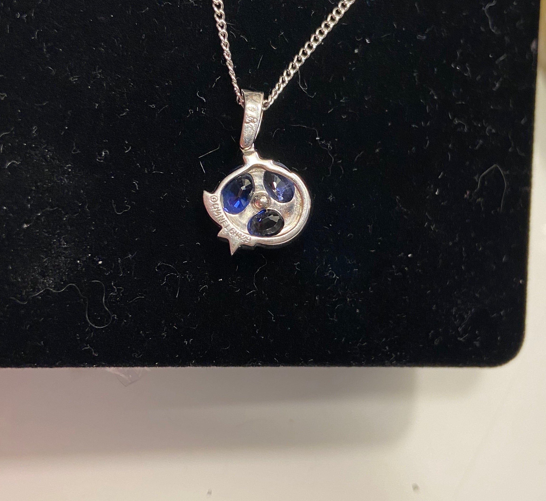 CHANEL Comete Diamond Sapphire 18KT White Good Pendant Necklace