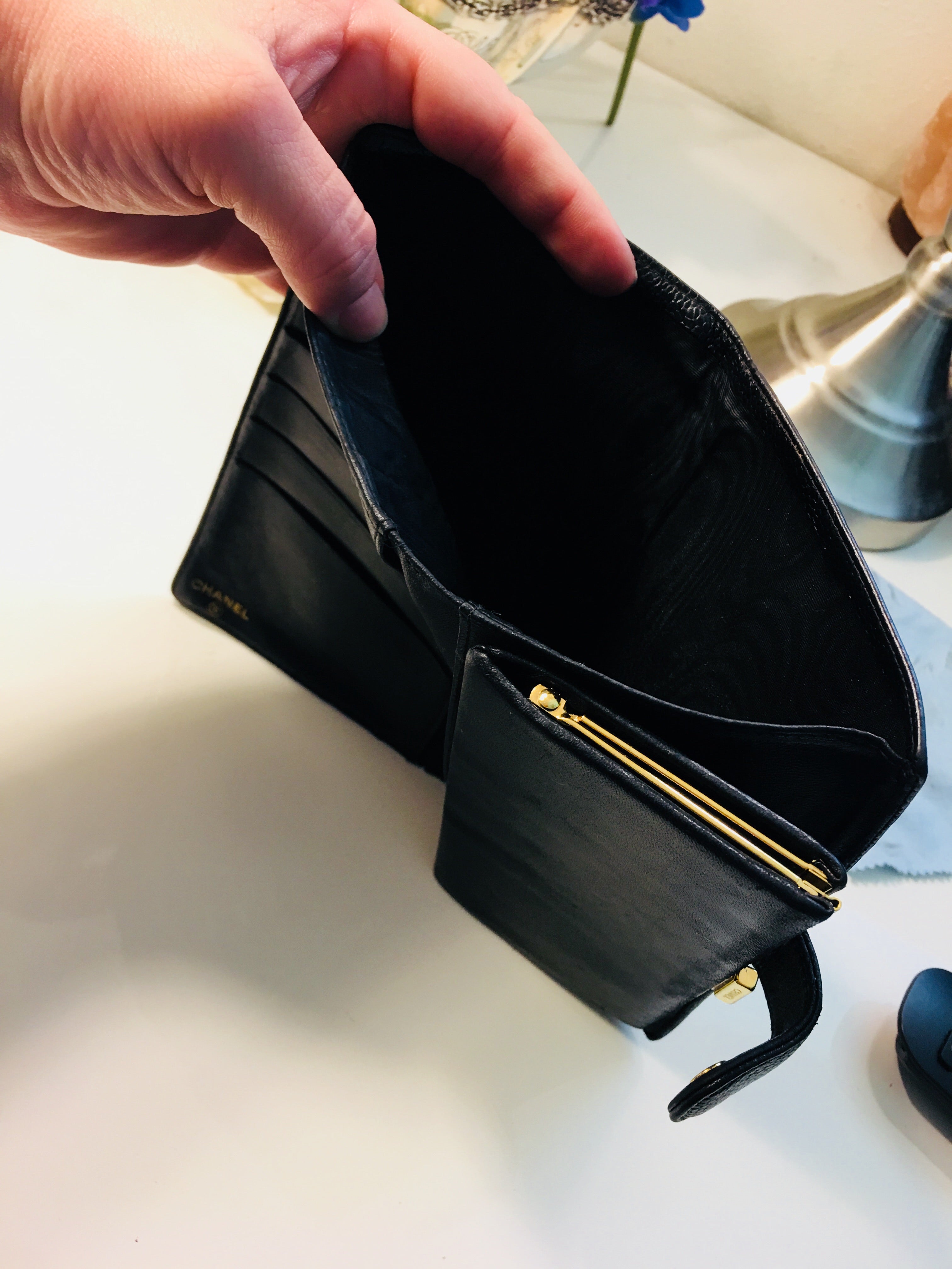 CHANEL French Black Caviar Leather CC Wallet Purse