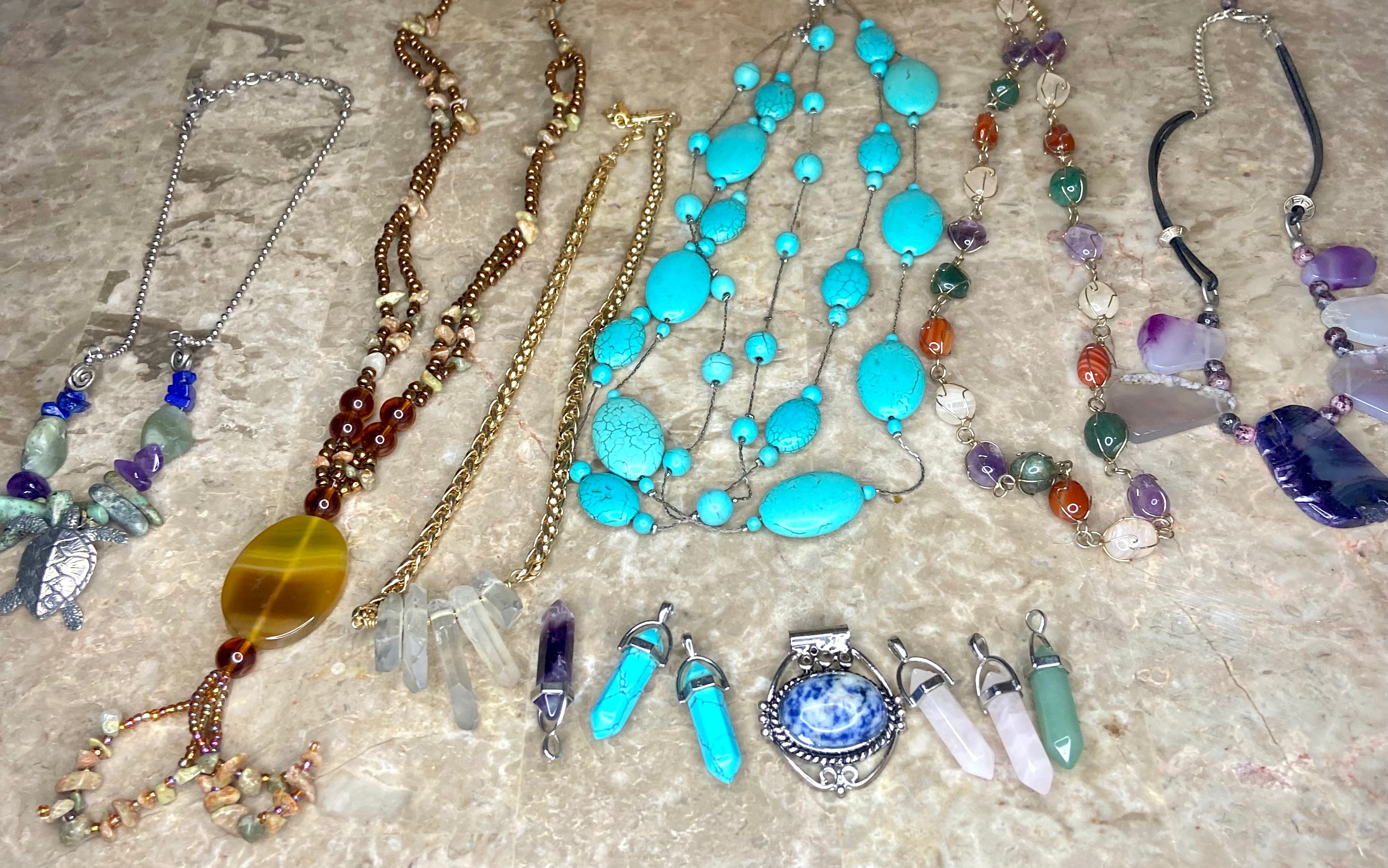 Bundle of Natural Stone Jewelry, Pendants, Turquoise, Amethyst, Druzy Reseller, Misc