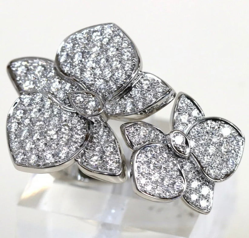 Cartier Caresse D’Orchidees Diamond-Paved 18KT White Gold Ring Size 52