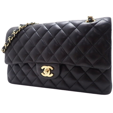 CHANEL Black Quilted Lambskin Double Flap 25 Shoulder Handbag