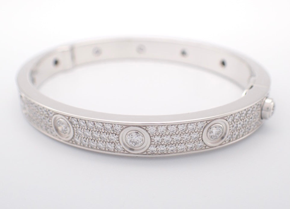 Cartier Full Diamond-Paved 18KT White Gold Love Bracelet, Size 16