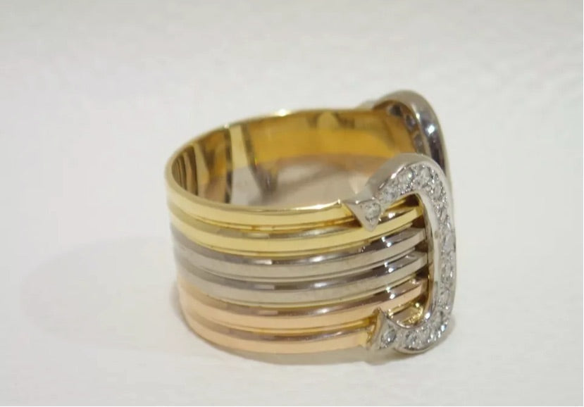Cartier Diamond Double 2C de Trinity 18KT Gold Ring Size 5