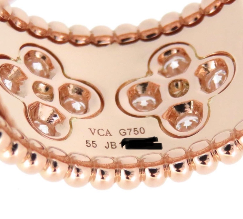 Van Cleef & Arpels VCA Perlee Diamond Large Clover 18KT Rose Gold Ring #55