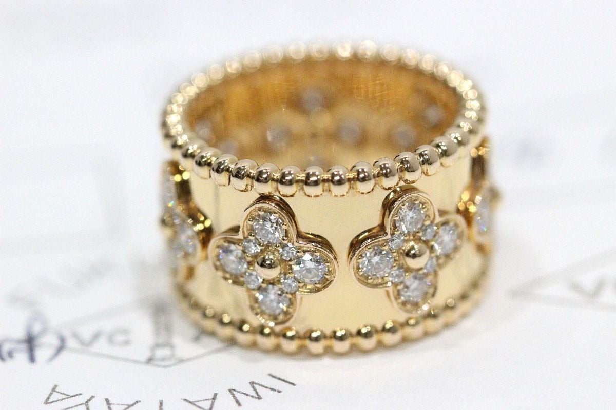 Van Cleef & Arpels Perlee Clover Alhambra Diamond Ring #53 / 6.5