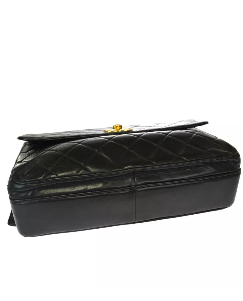 CHANEL Turn Lock Black Lambskin Tote Handbag