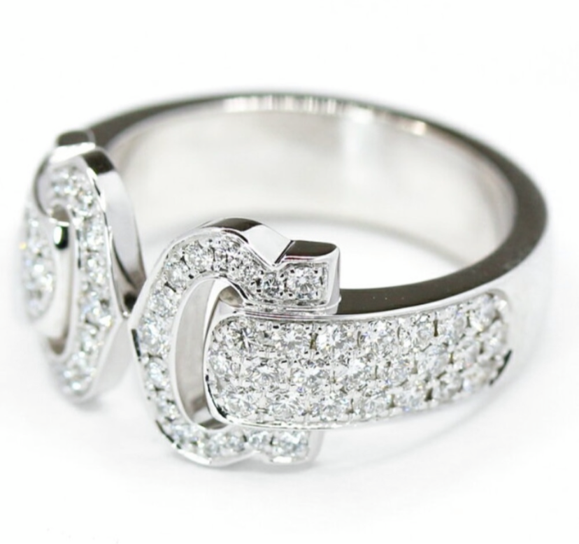Cartier C de Cartier Diamond Paved 18KT White Gold Double C Ring Size 5