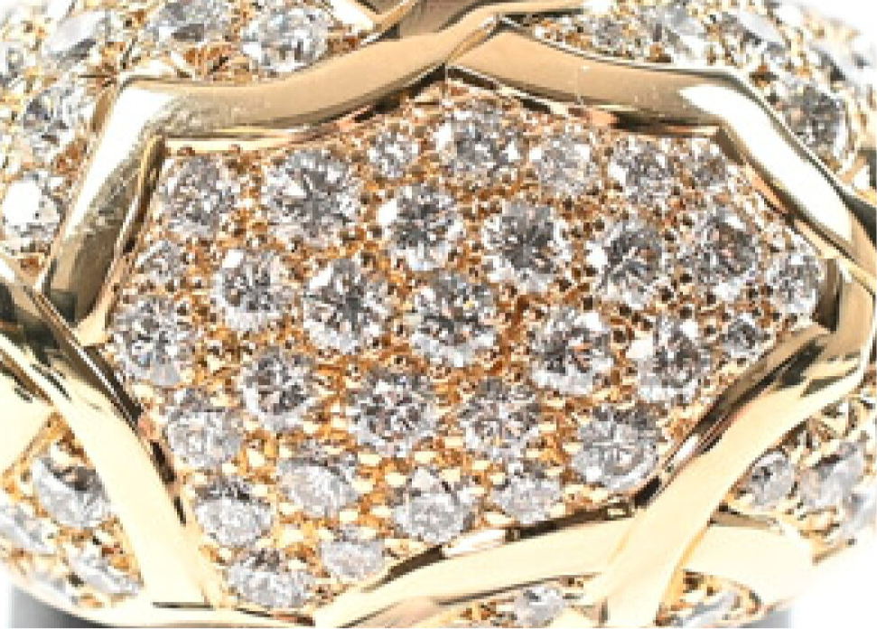 CHANEL Diamond Paved Camelia Domed 18KT Uellow Gold Ring Size #53/ 6