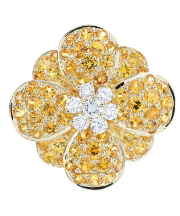 Van Cleef & Arpels Diamond Sapphire Cosmos Flower 18KT Yellow Gold Ring