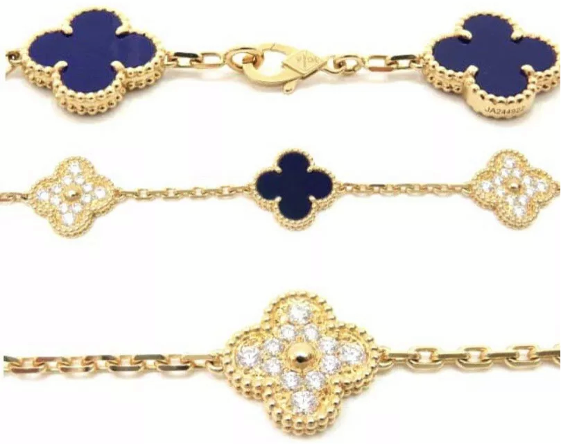 Van Cleef & Arpels Vintage Alhambra Diamond Sevres Porcelain 18KT Yellow Gold Bracelet