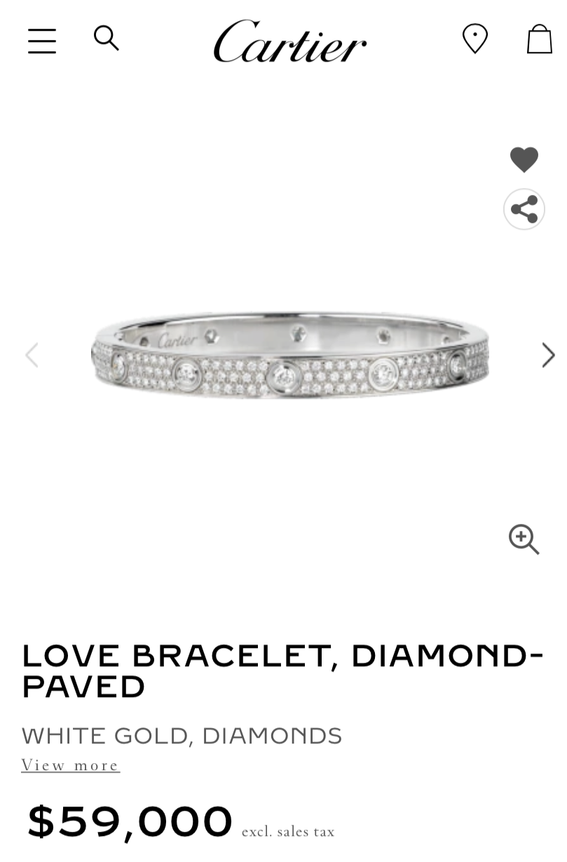 Cartier Diamond-Paved 18KT White Gold Love Bracelet Size #16
