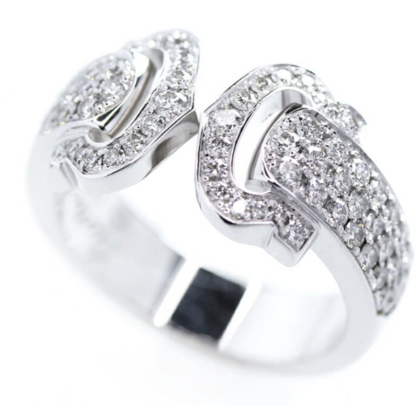 Cartier C de Cartier Diamond Paved 18KT White Gold Double C Ring Size 5