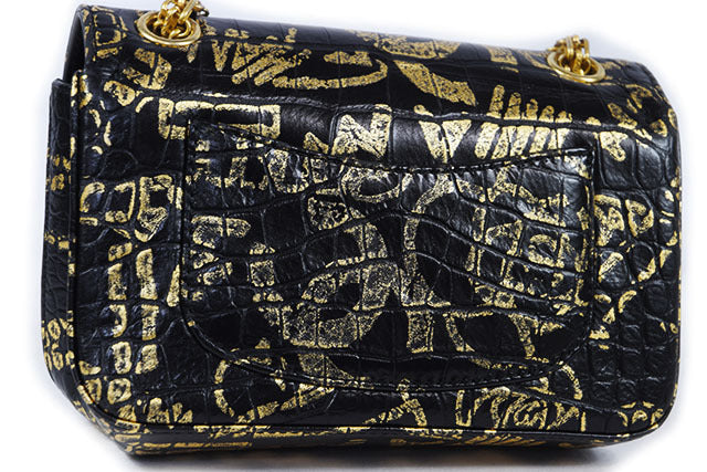 CHANEL Gold Graffiti Crocodile Embossed Mini 2.55 Reissue Classic Flap Bag