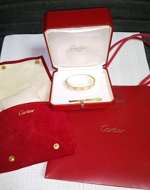 Cartier 10 Diamond 18KT Yellow Gold Love Bracelet, Size 16