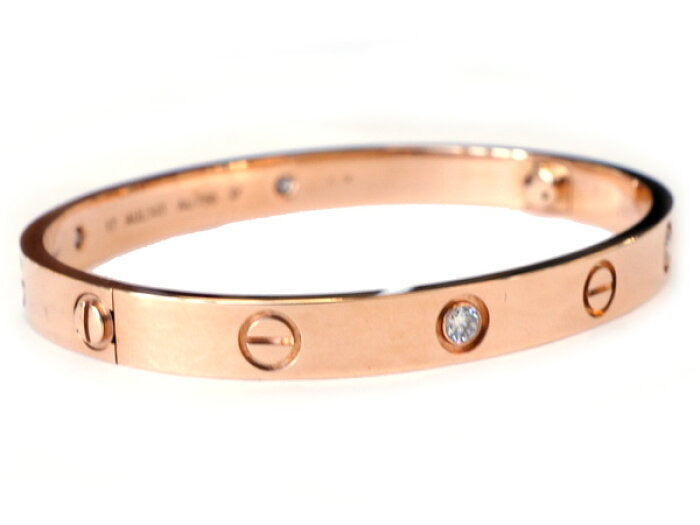 Cartier 4P Half Diamond 18KT Rose Gold #17 Love Bracelet